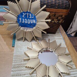 Set Of Two Sunburst Mirrors Gold Tone